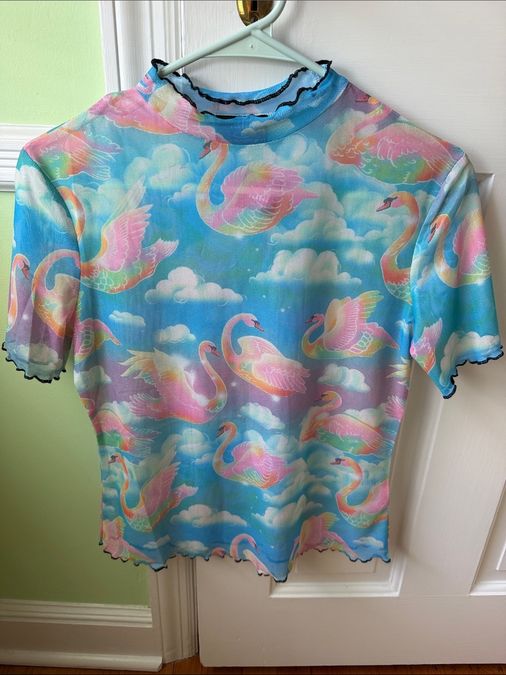 NWT Dressed In Lala mesh swan tee size small